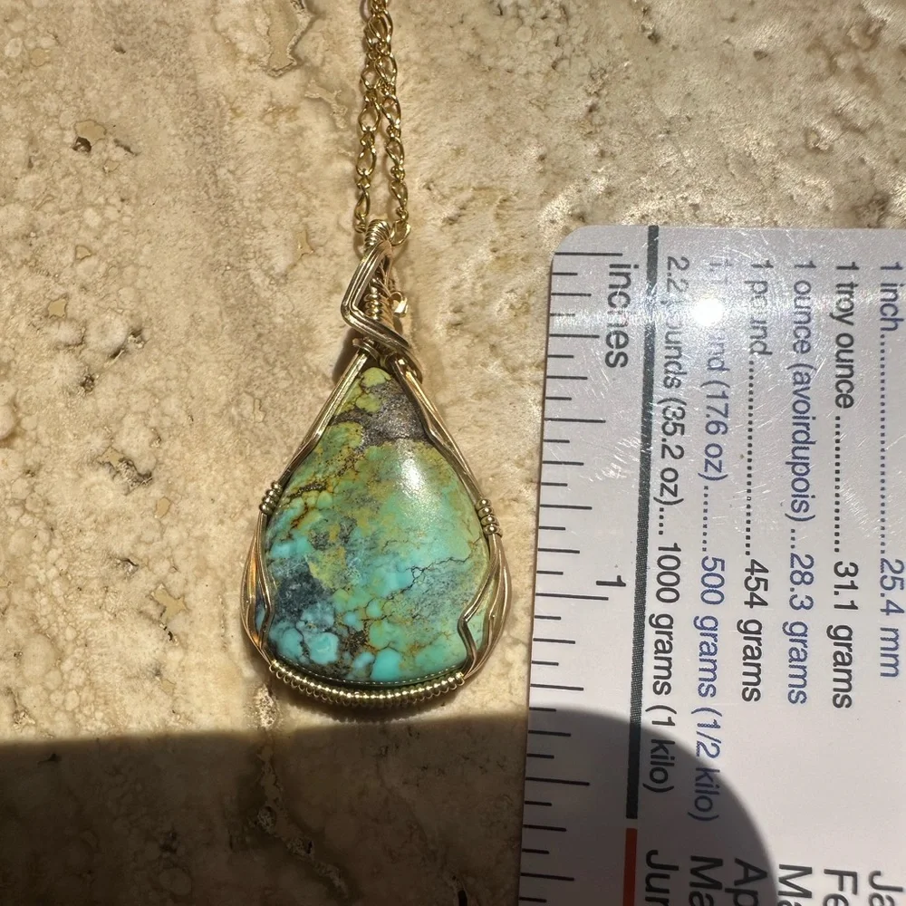 14k Gold Filled Genuine Turquoise with backing Pendant